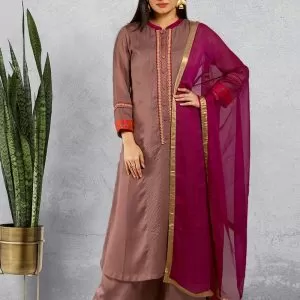 Mousy Brown Chanderi Silk Kurta Set